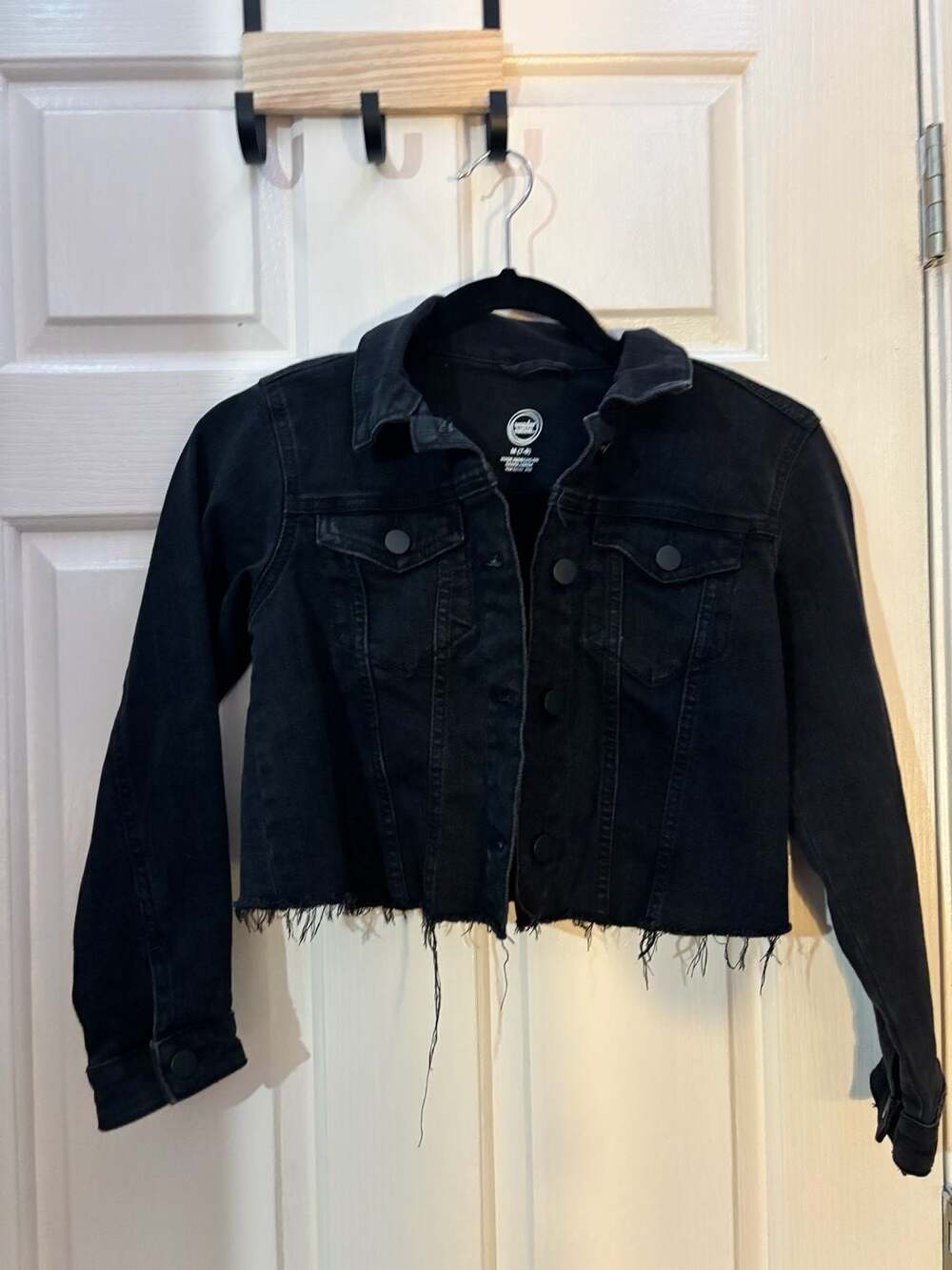 Wonder Nation Girls Black Distressed Cropped Denim Jacket Size M 7-8